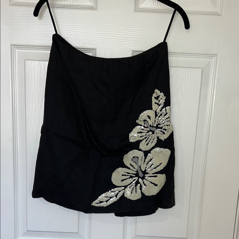 Black Sequin Floral Embellished Mini Skirt